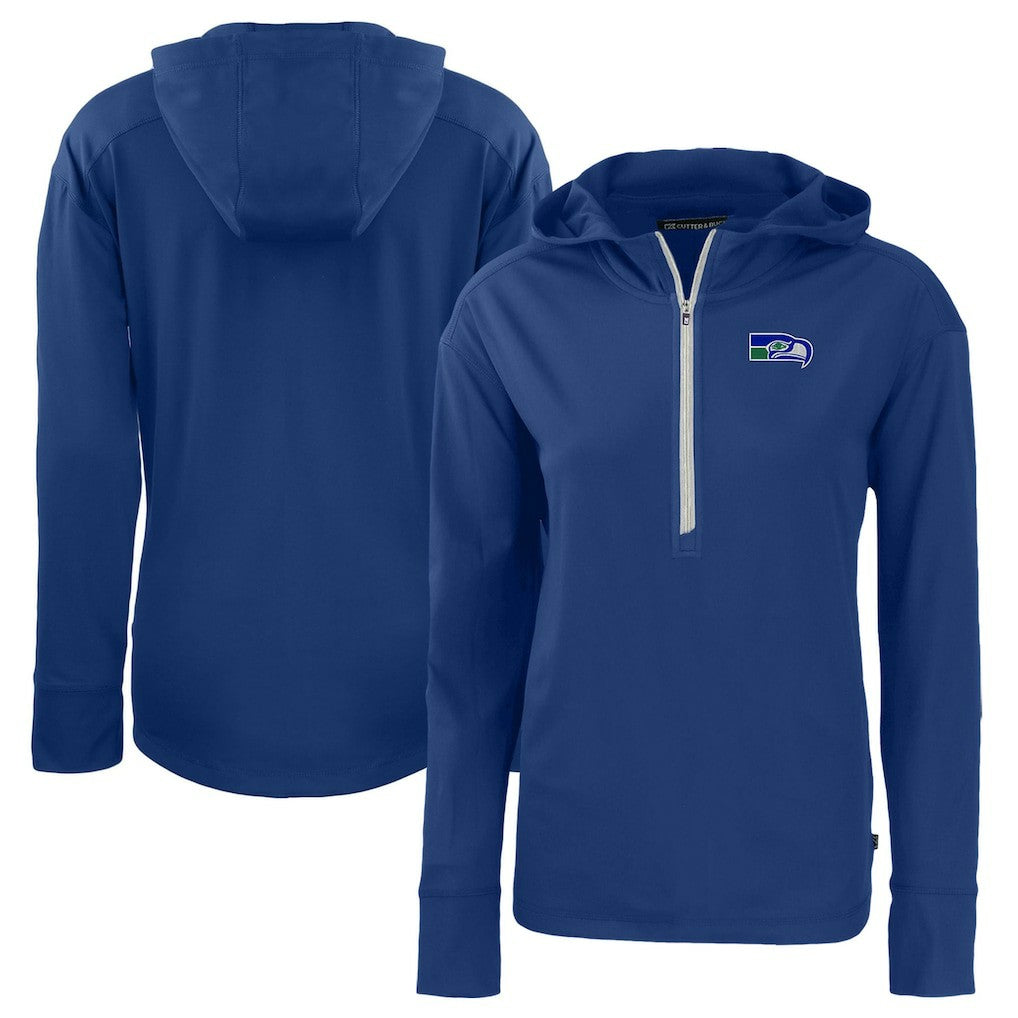 Seattle Seahawks Cutter & Buck Women's Throwback Daybreak Eco Recycled Half-Zip Hoodie Blue