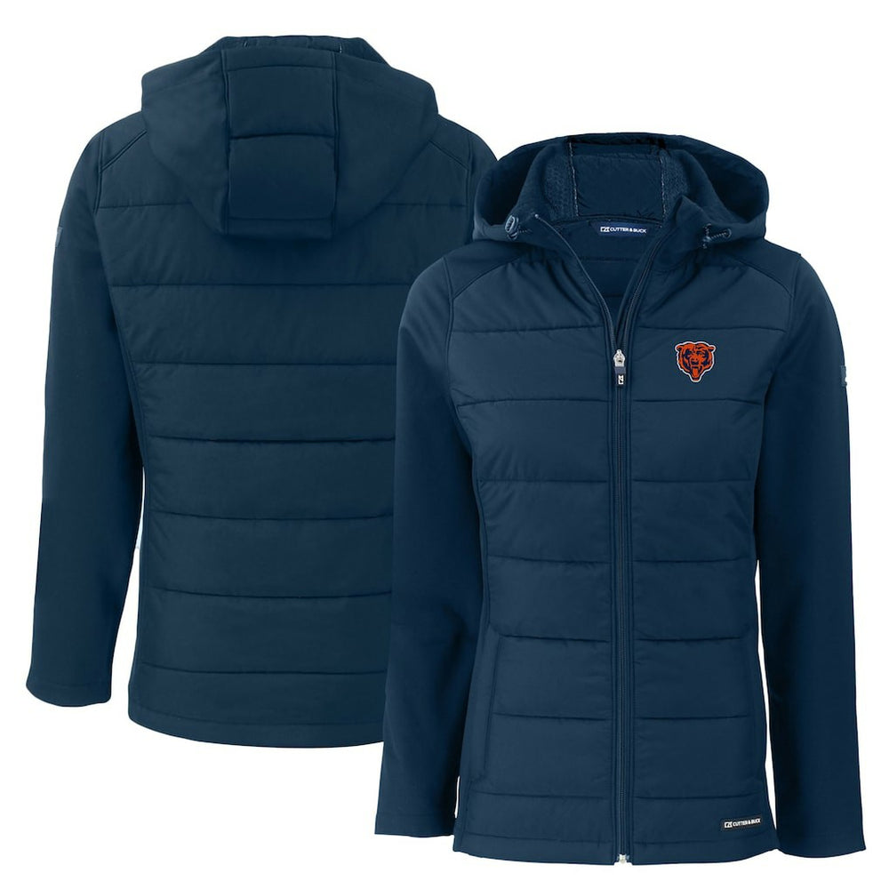 Chicago Bears Cutter & Buck Women's Throwback Evoke Hybrid Eco Softshell Recycled Full-Zip Hoodie Jacket Navy