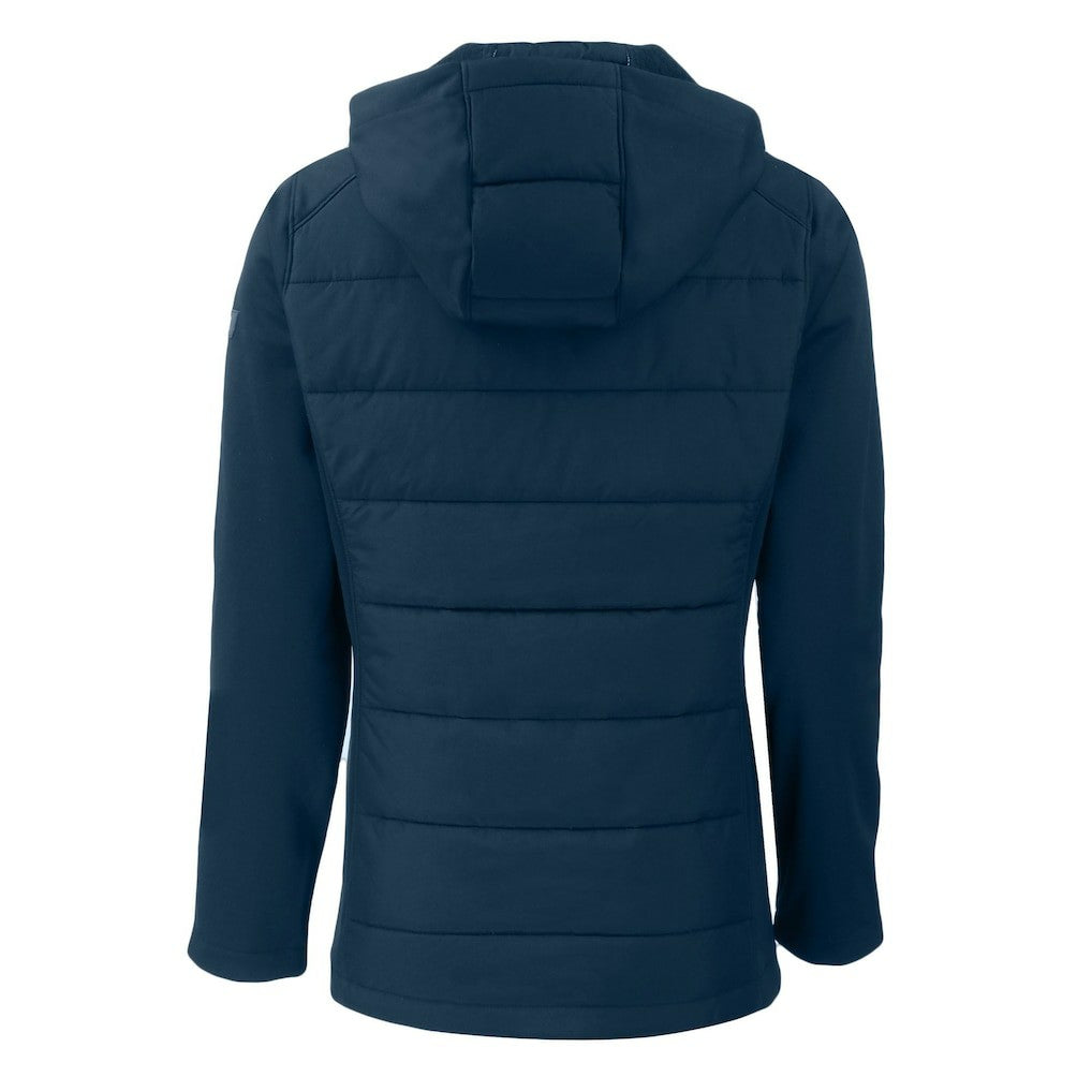 Chicago Bears Cutter & Buck Women's Throwback Evoke Hybrid Eco Softshell Recycled Full-Zip Hoodie Jacket Navy
