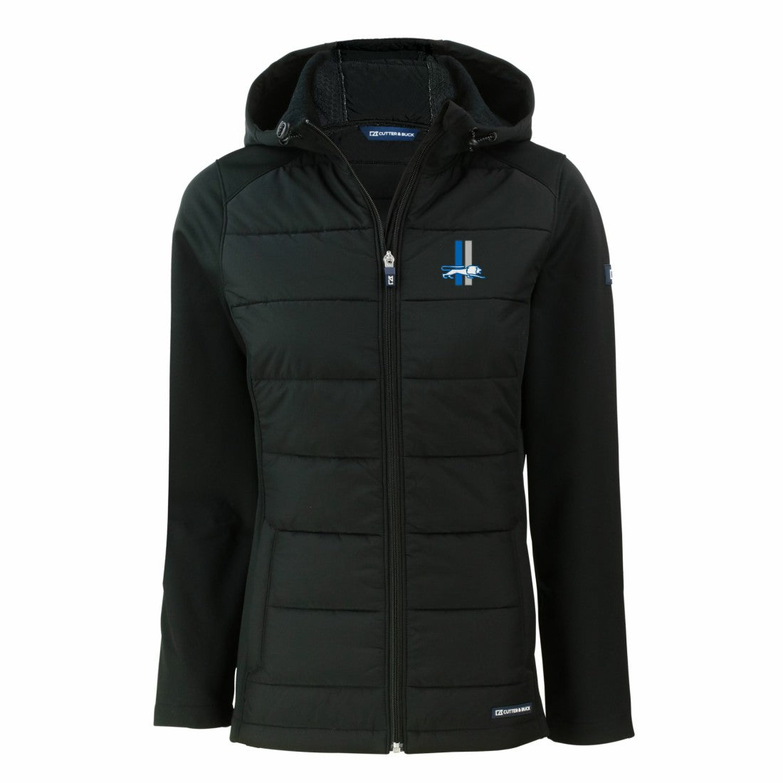Detroit Lions Cutter & Buck Women's Throwback Evoke Hybrid Eco Softshell Recycled Full-Zip Hoodie Jacket Black