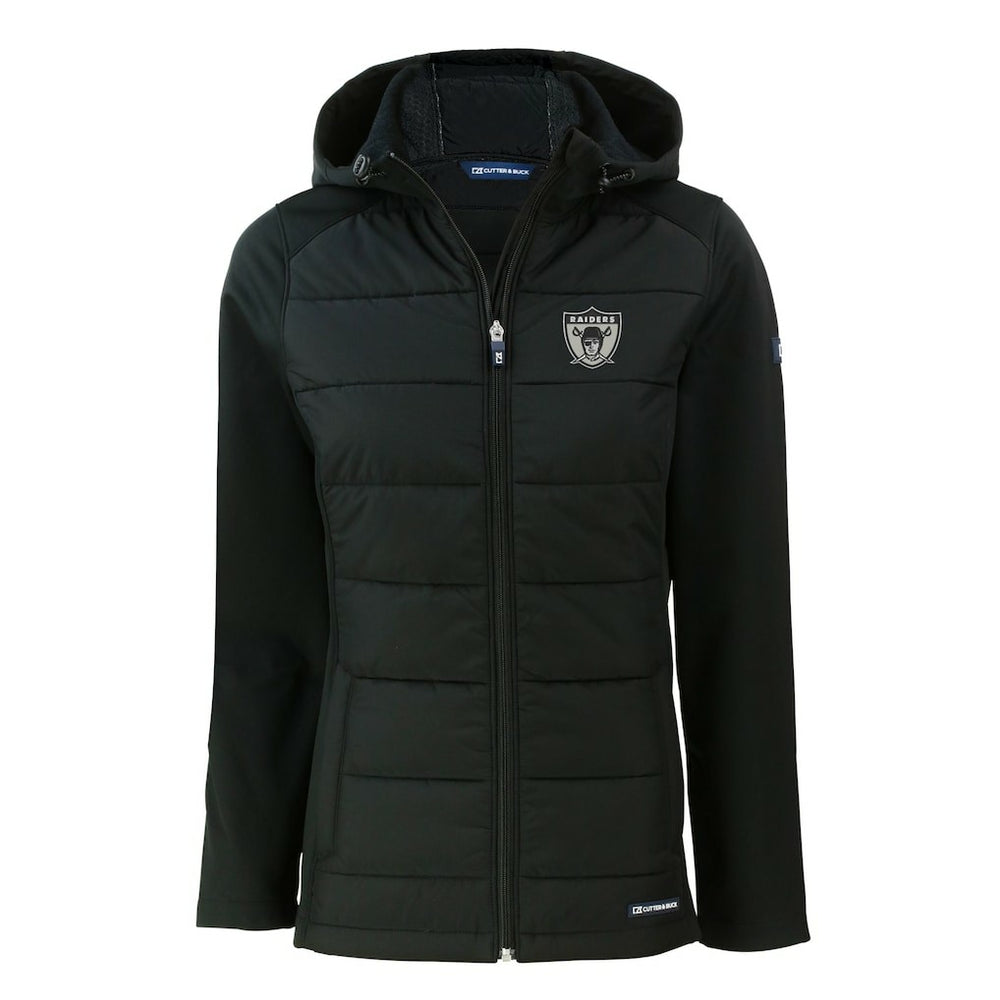 Las Vegas Raiders Cutter & Buck Women's Throwback Evoke Hybrid Eco Softshell Recycled Full-Zip Hoodie Jacket Black