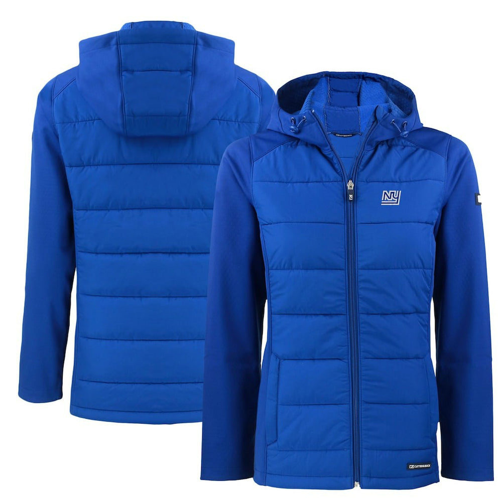 New York Giants Cutter & Buck Women's Throwback Evoke Hybrid Eco Softshell Recycled Full-Zip Hoodie Jacket Royal