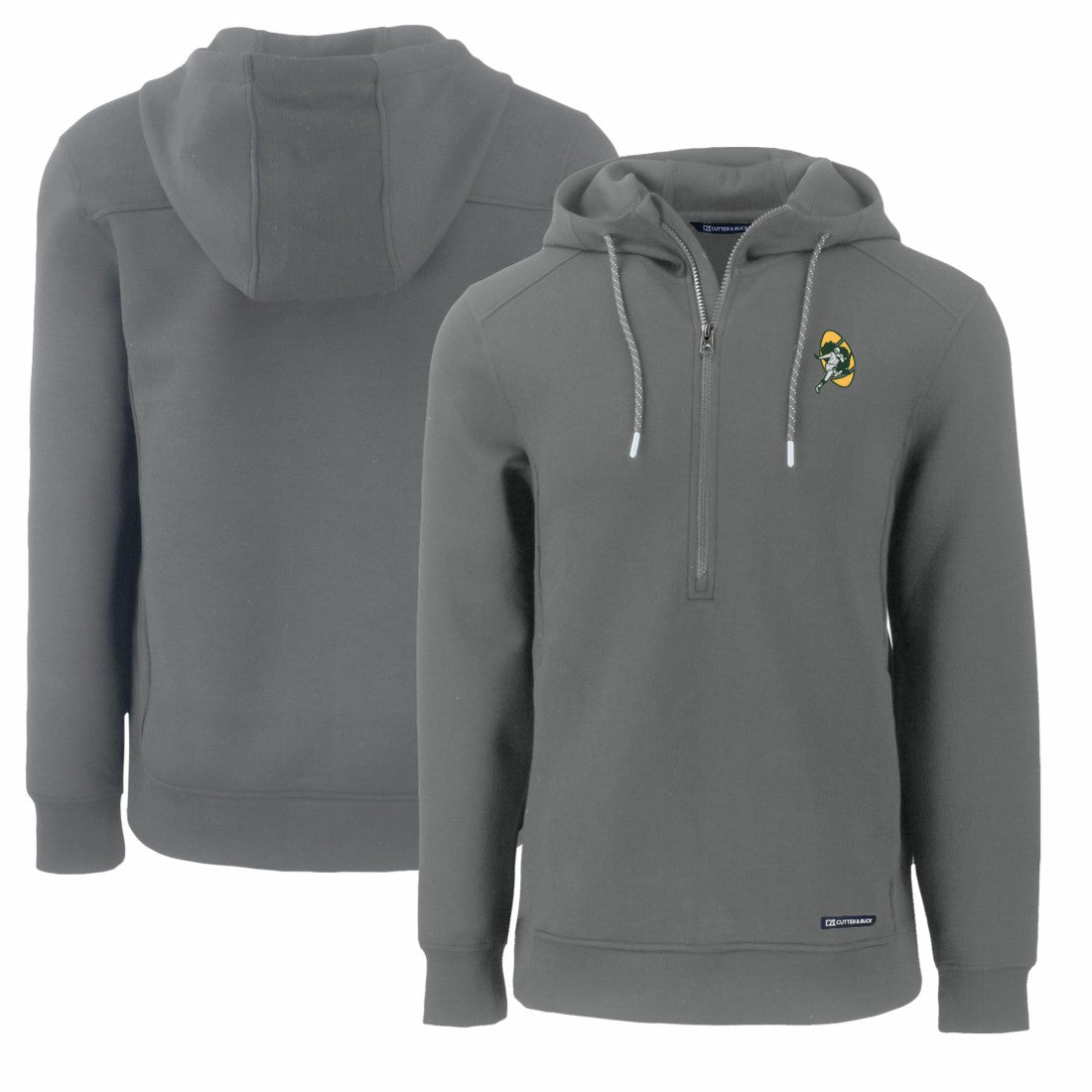 Green Bay Packers Cutter & Buck Throwback Roam Eco Half-Zip Recycled Pullover Hoodie Gray