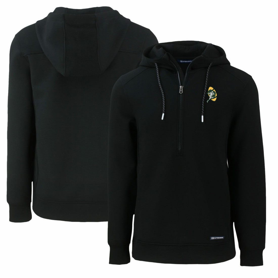 Green Bay Packers Cutter & Buck Throwback Roam Eco Half-Zip Recycled Pullover Hoodie Black