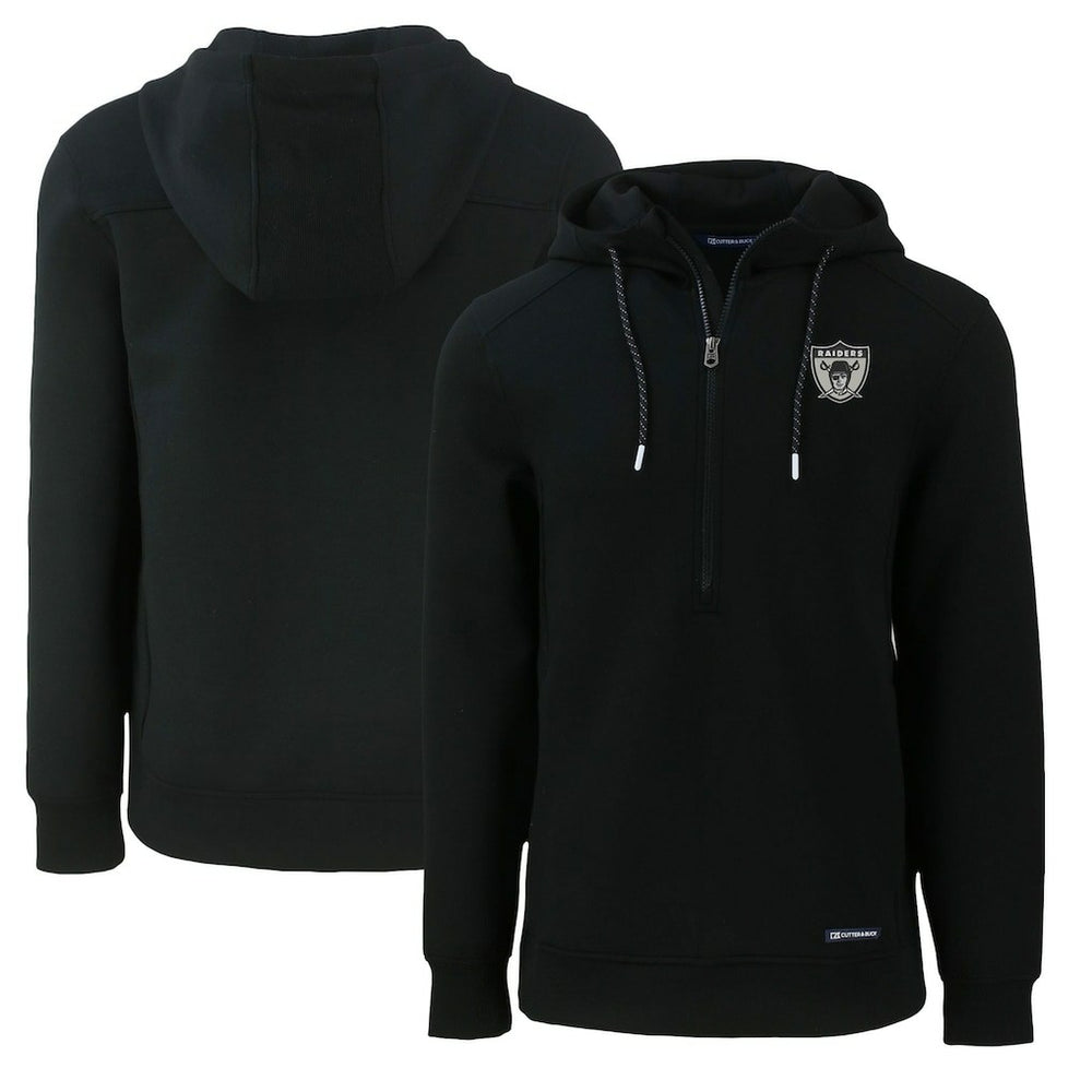 Las Vegas Raiders Cutter & Buck Throwback Roam Eco Half-Zip Recycled Pullover Hoodie Black
