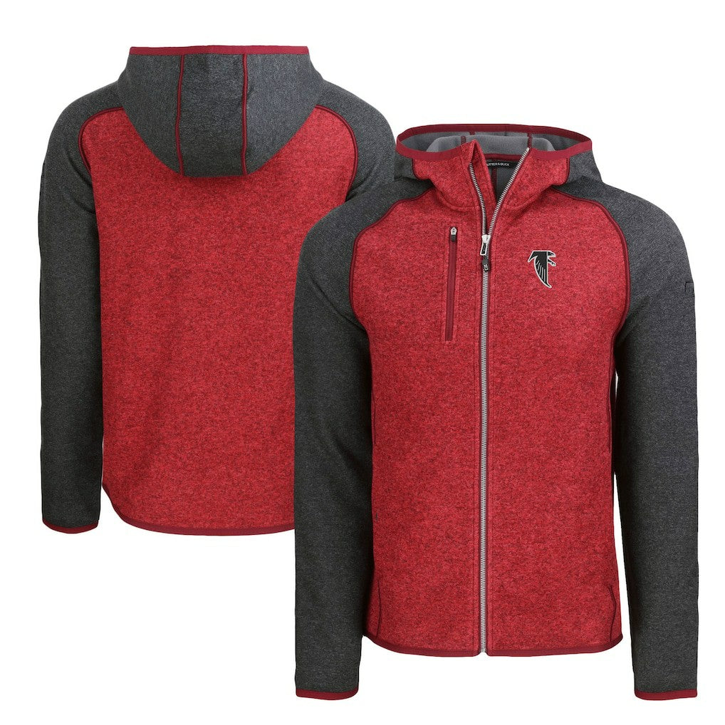 Atlanta Falcons Cutter & Buck Throwback Mainsail Sweater-Knit Full-Zip Hoodie Heather Red/Heather Charcoal