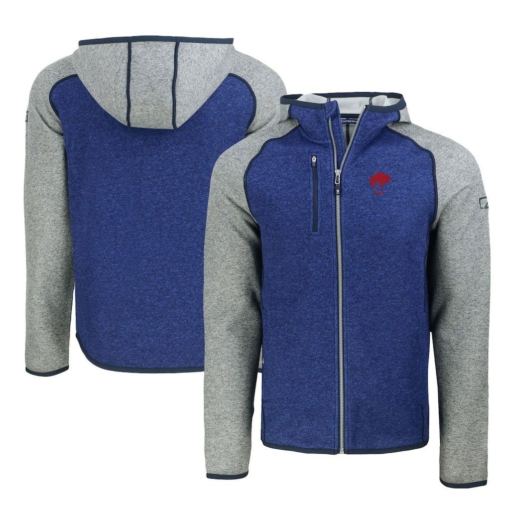 Buffalo Bills Cutter & Buck Throwback Mainsail Sweater-Knit Full-Zip Hoodie Royal/Heather Gray