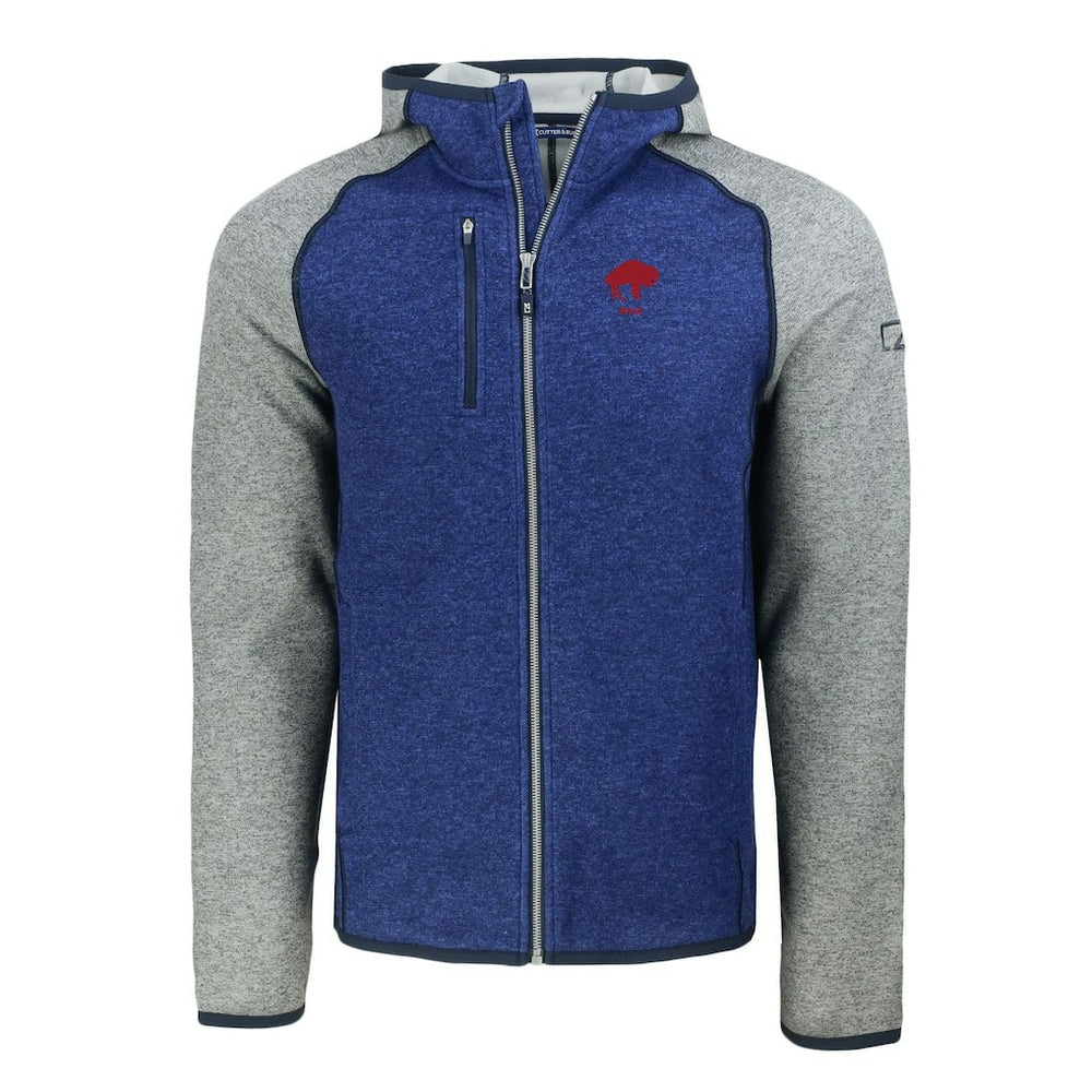 Buffalo Bills Cutter & Buck Throwback Mainsail Sweater-Knit Full-Zip Hoodie Royal/Heather Gray