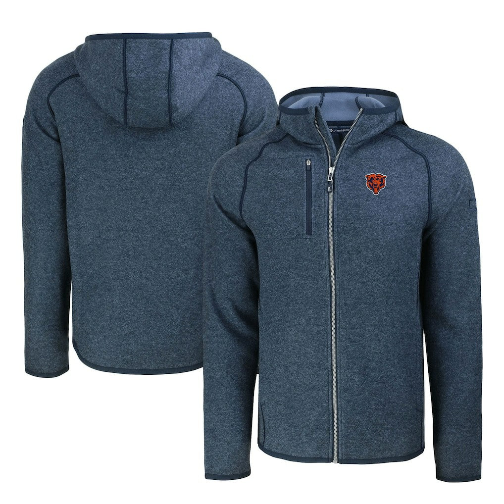 Chicago Bears Cutter & Buck Throwback Mainsail Sweater-Knit Full-Zip Hoodie Heather Navy
