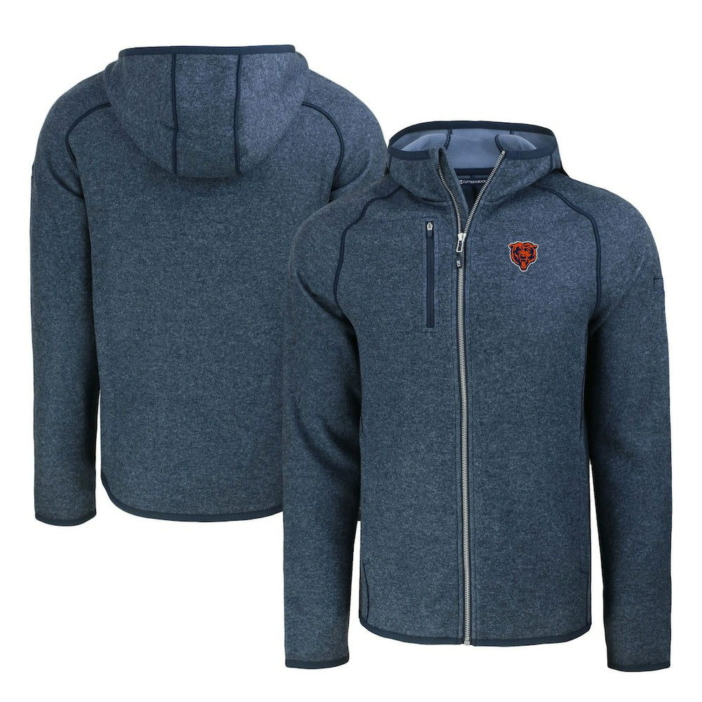 Chicago Bears Cutter & Buck Throwback Mainsail Sweater-Knit Full-Zip Hoodie Heather Navy