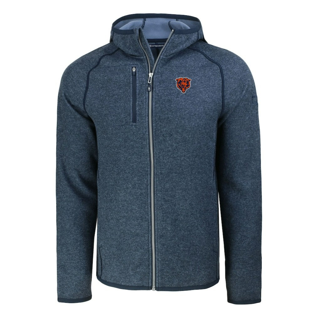 Chicago Bears Cutter & Buck Throwback Mainsail Sweater-Knit Full-Zip Hoodie Heather Navy