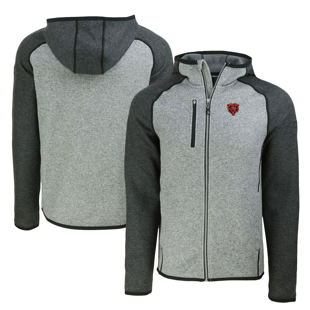 Chicago Bears Cutter & Buck Throwback Mainsail Sweater-Knit Full-Zip Hoodie Heather Gray/Heather Charcoal
