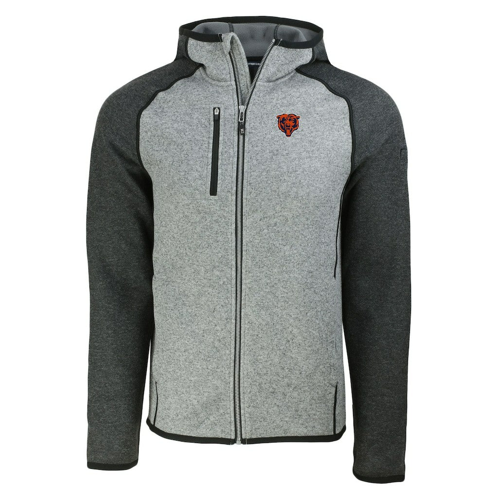Chicago Bears Cutter & Buck Throwback Mainsail Sweater-Knit Full-Zip Hoodie Heather Gray/Heather Charcoal