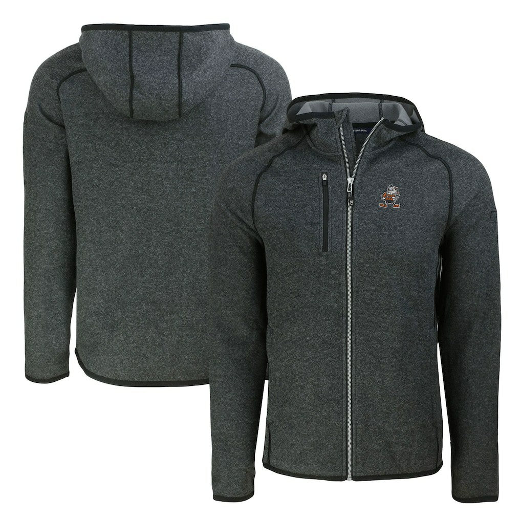 Cleveland Browns Cutter & Buck Throwback Mainsail Sweater-Knit Full-Zip Hoodie Heather Charcoal