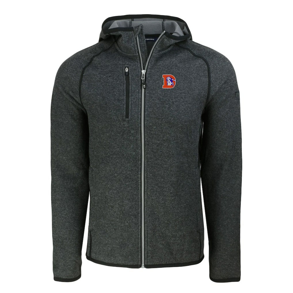 Denver Broncos Cutter & Buck Throwback Mainsail Sweater-Knit Full-Zip Hoodie Heather Charcoal