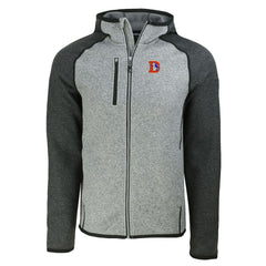 Denver Broncos Cutter & Buck Throwback Mainsail Sweater-Knit Full-Zip Hoodie Heather Gray/Heather Charcoal