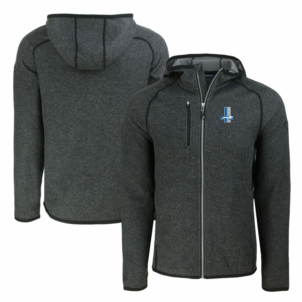 Detroit Lions Cutter & Buck Throwback Mainsail Sweater-Knit Full-Zip Hoodie Heather Charcoal