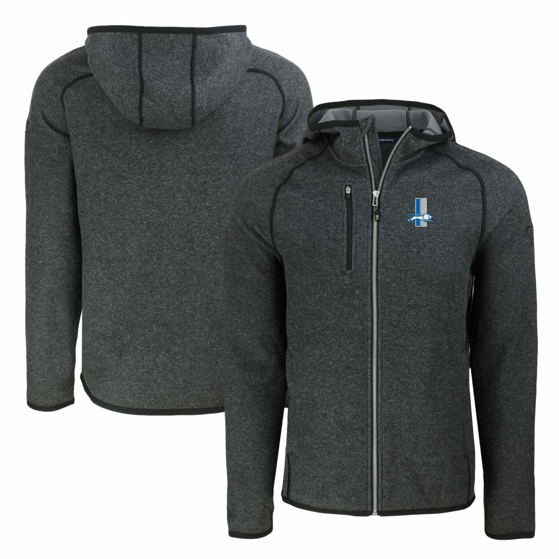 Detroit Lions Cutter & Buck Throwback Mainsail Sweater-Knit Full-Zip Hoodie Heather Charcoal