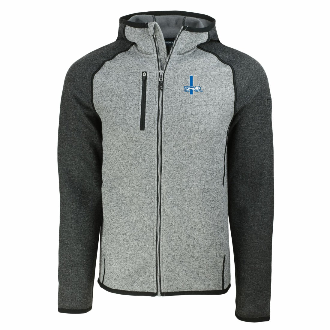 Detroit Lions Cutter & Buck Throwback Mainsail Sweater-Knit Full-Zip Hoodie Heather Gray/Heather Charcoal