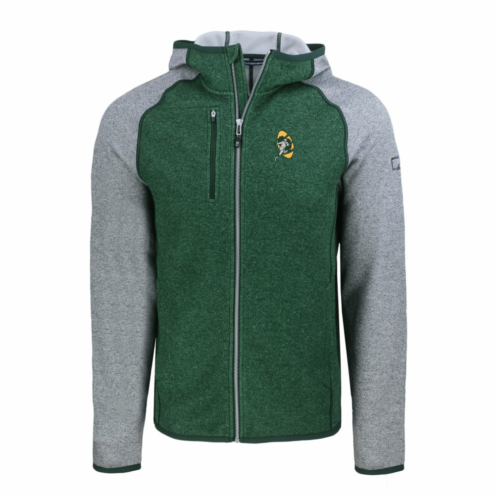 Green Bay Packers Cutter & Buck Throwback Mainsail Sweater-Knit Full-Zip Hoodie Heather Green/Heather Gray