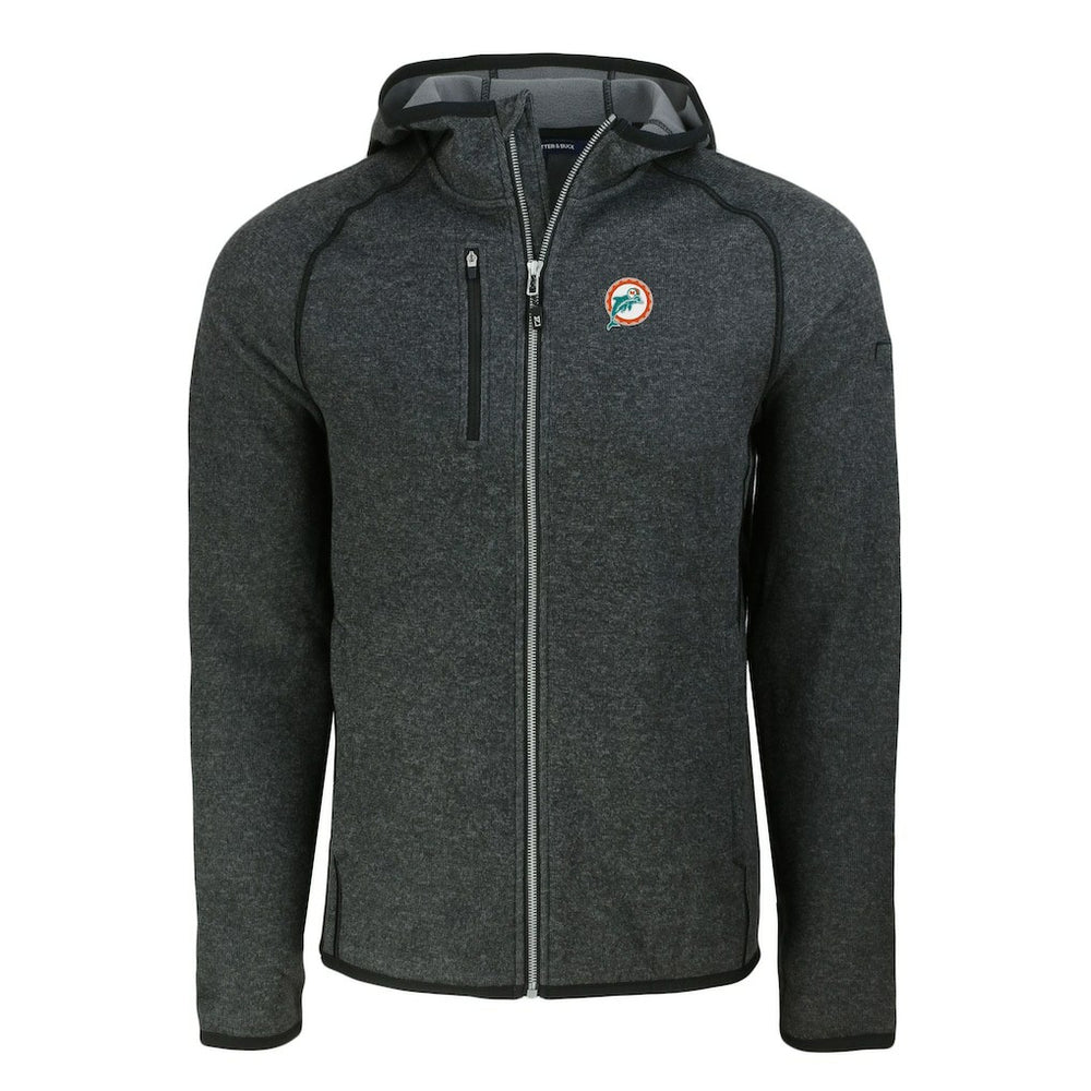 Miami Dolphins Cutter & Buck Throwback Mainsail Sweater-Knit Full-Zip Hoodie Heather Charcoal