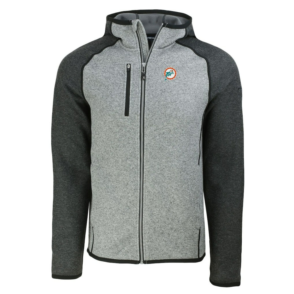 Miami Dolphins Cutter & Buck Throwback Mainsail Sweater-Knit Full-Zip Hoodie Heather Gray/Heather Charcoal