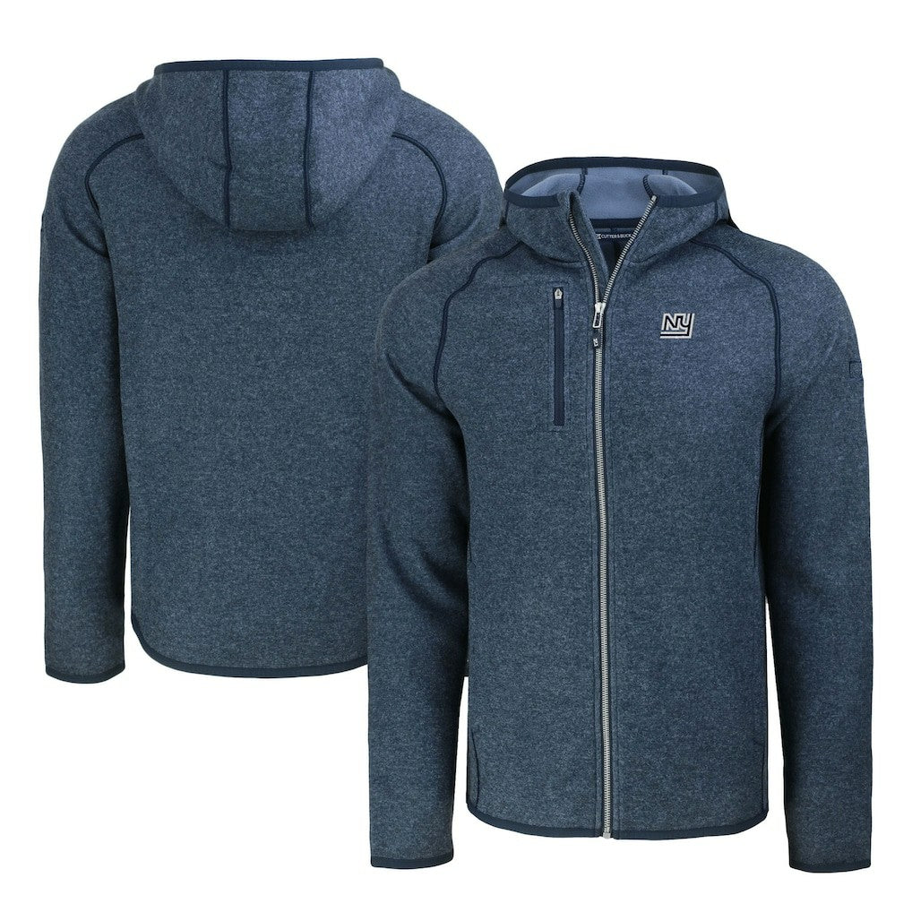New York Giants Cutter & Buck Throwback Mainsail Sweater-Knit Full-Zip Hoodie Heather Navy