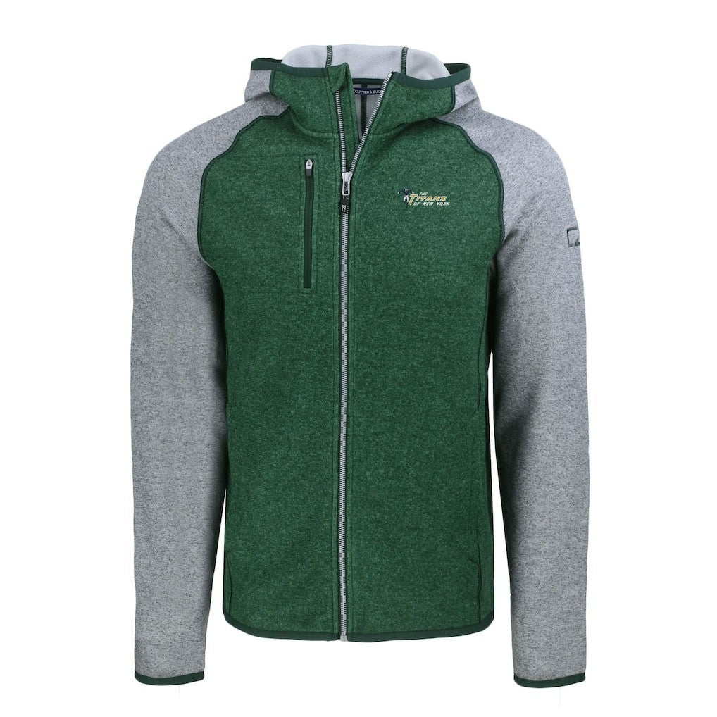 New York Jets Cutter & Buck Throwback Mainsail Sweater-Knit Full-Zip Hoodie Heather Green/Heather Gray
