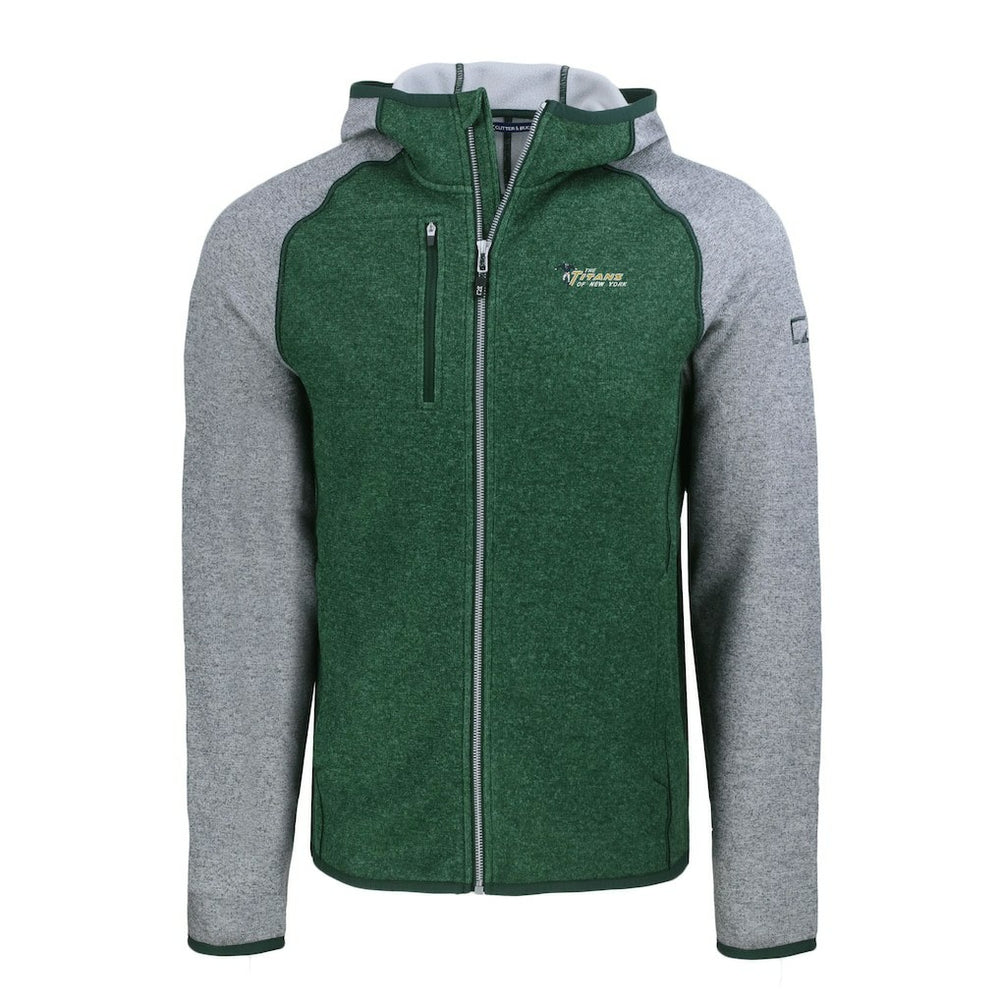 New York Jets Cutter & Buck Throwback Mainsail Sweater-Knit Full-Zip Hoodie Heather Green/Heather Gray