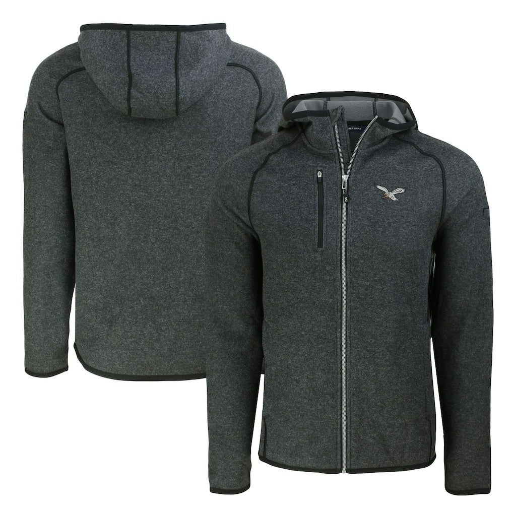 Philadelphia Eagles Cutter & Buck Throwback Mainsail Sweater-Knit Full-Zip Hoodie Heather Charcoal