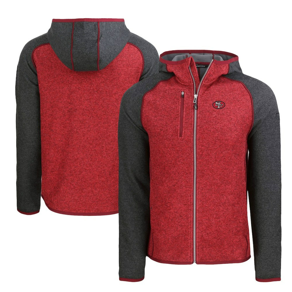 San Francisco 49ers Cutter & Buck Throwback Mainsail Sweater-Knit Full-Zip Hoodie Scarlet/Heather Charcoal