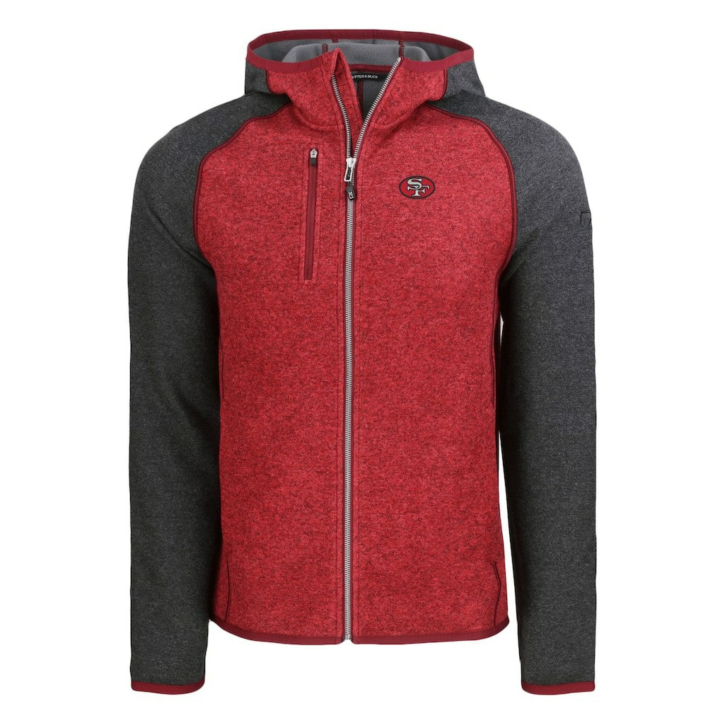 San Francisco 49ers Cutter & Buck Throwback Mainsail Sweater-Knit Full-Zip Hoodie Scarlet/Heather Charcoal