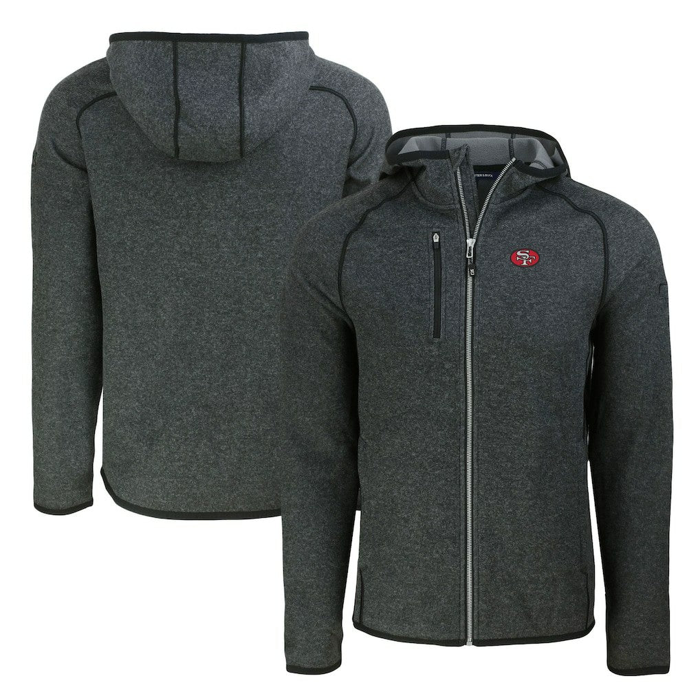 San Francisco 49ers Cutter & Buck Throwback Mainsail Sweater-Knit Full-Zip Hoodie Heather Charcoal