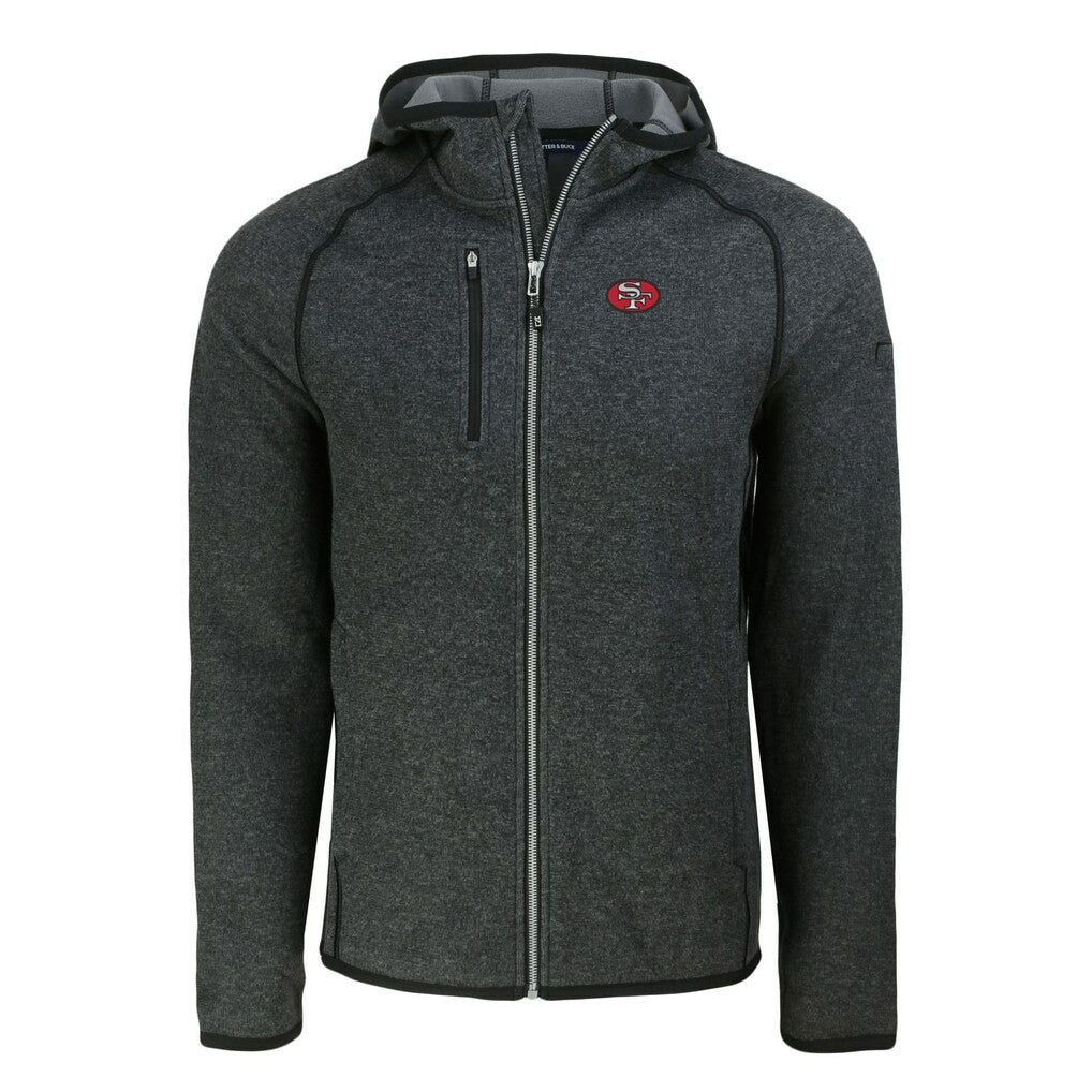 San Francisco 49ers Cutter & Buck Throwback Mainsail Sweater-Knit Full-Zip Hoodie Heather Charcoal