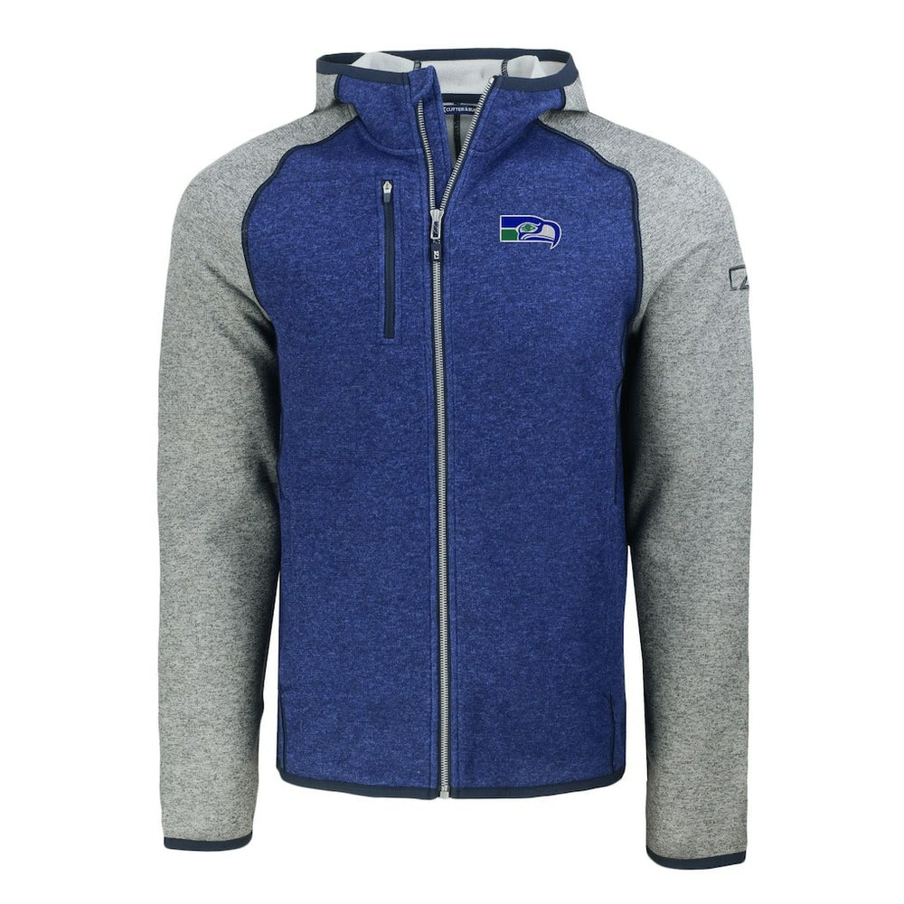Seattle Seahawks Cutter & Buck Throwback Mainsail Sweater-Knit Full-Zip Hoodie Heather Blue/Heather Gray