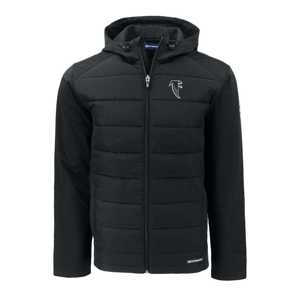 Atlanta Falcons Cutter & Buck Throwback Evoke Hybrid Eco Softshell Recycled Full-Zip Hoodie Jacket Black