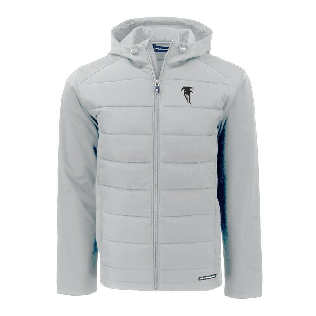 Atlanta Falcons Cutter & Buck Throwback Evoke Hybrid Eco Softshell Recycled Full-Zip Hoodie Jacket Gray