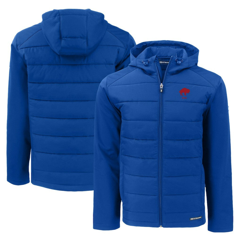 Buffalo Bills Cutter & Buck Throwback Evoke Hybrid Eco Softshell Recycled Full-Zip Hoodie Jacket Royal