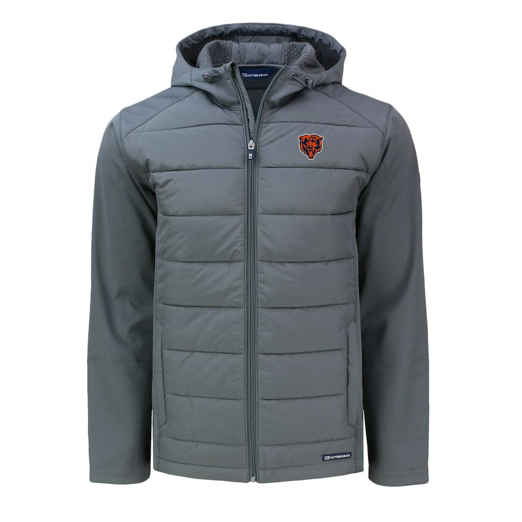 Chicago Bears Cutter & Buck Throwback Evoke Hybrid Eco Softshell Recycled Full-Zip Hoodie Jacket Gray