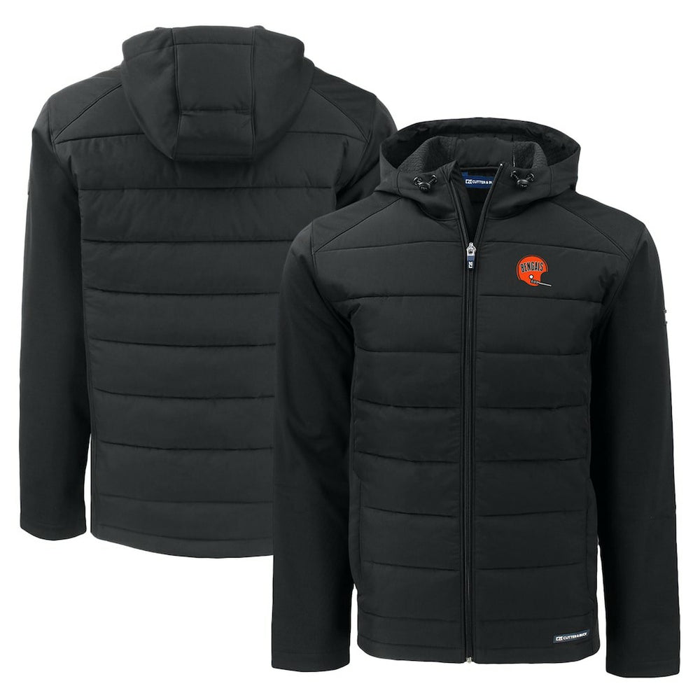 Cincinnati Bengals Cutter & Buck Throwback Evoke Hybrid Eco Softshell Recycled Full-Zip Hoodie Jacket Black