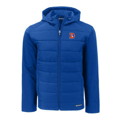 Denver Broncos Cutter & Buck Throwback Evoke Hybrid Eco Softshell Recycled Full-Zip Hoodie Jacket Royal