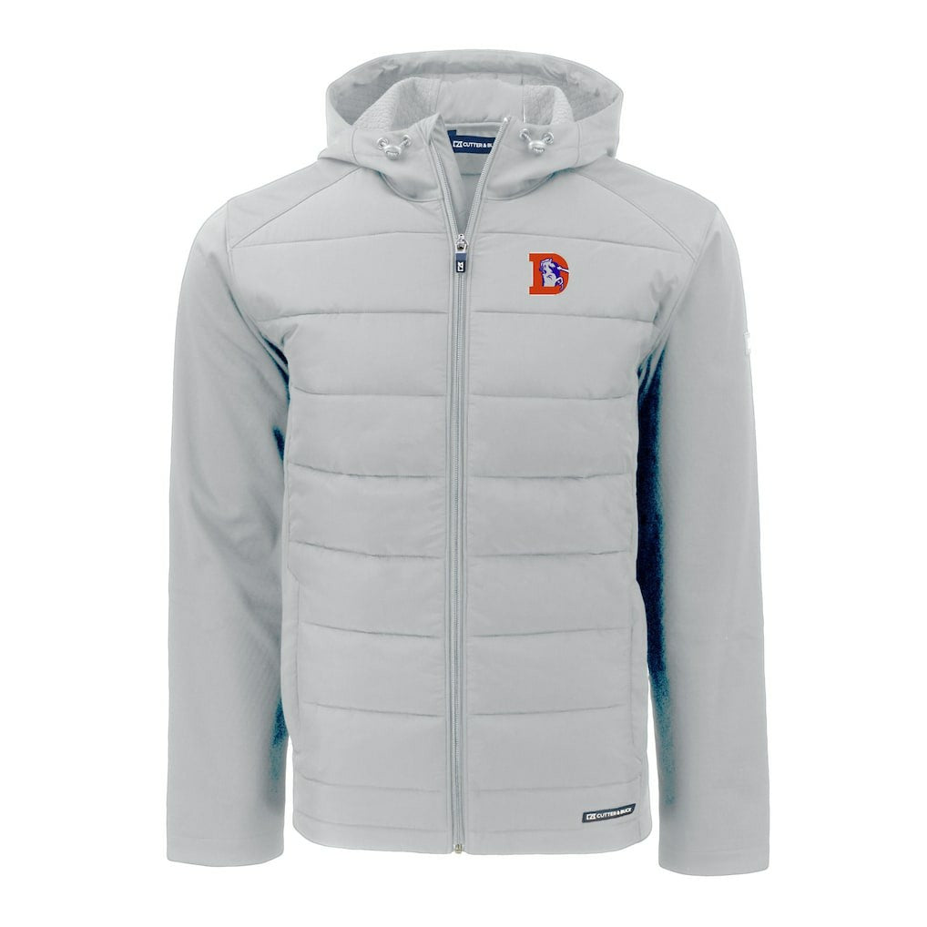 Denver Broncos Cutter & Buck Throwback Evoke Hybrid Eco Softshell Recycled Full-Zip Hoodie Jacket Gray