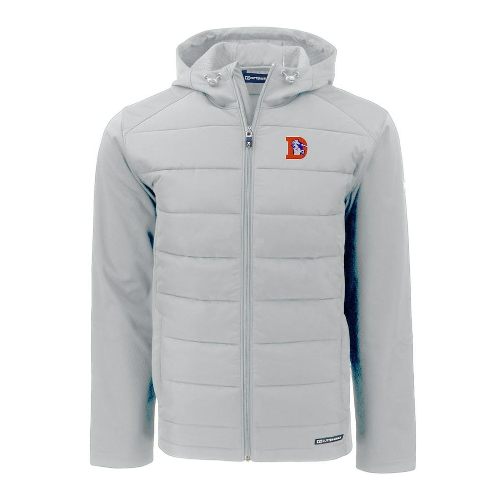Denver Broncos Cutter & Buck Throwback Evoke Hybrid Eco Softshell Recycled Full-Zip Hoodie Jacket Gray