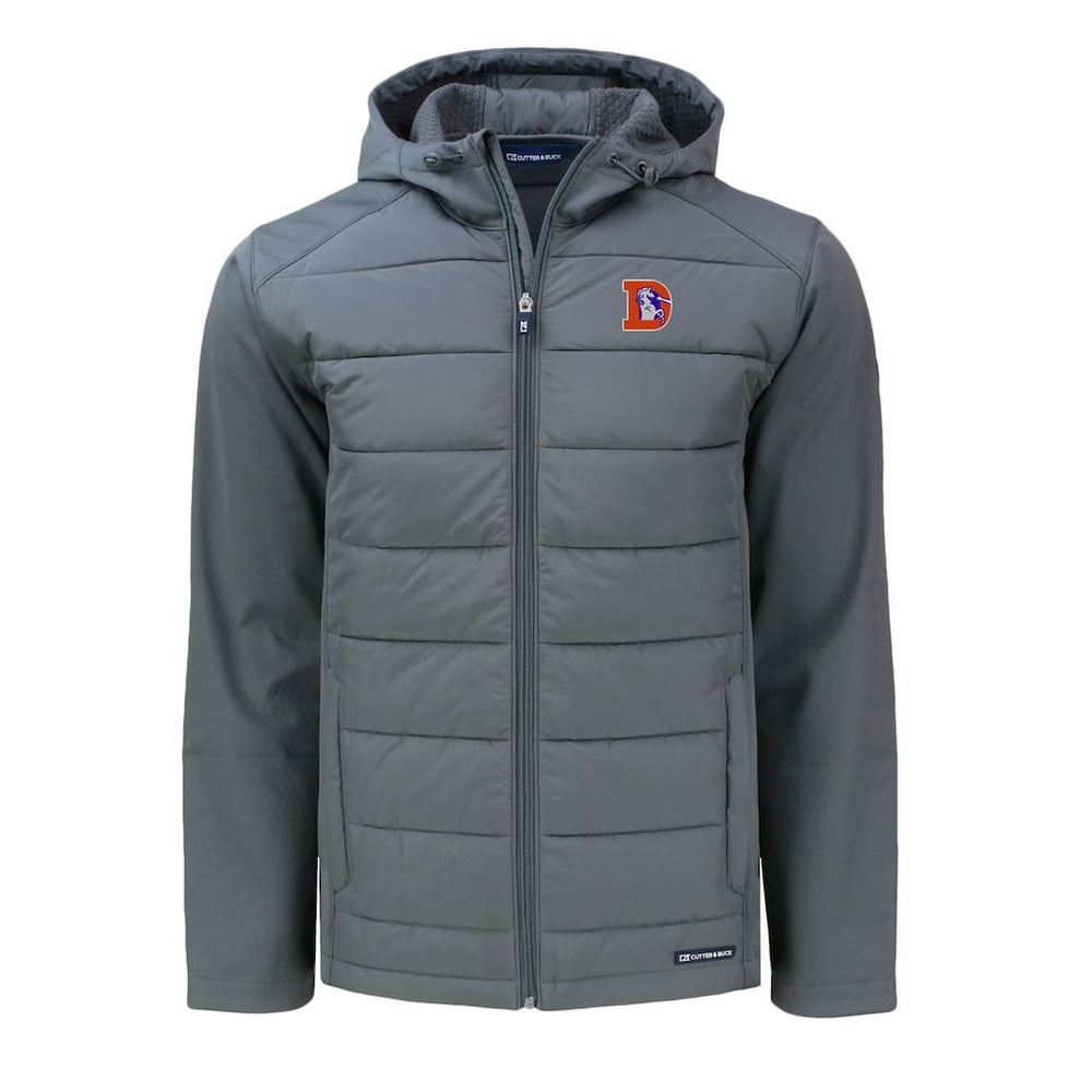 Denver Broncos Cutter & Buck Throwback Evoke Hybrid Eco Softshell Recycled Full-Zip Hoodie Jacket Gray
