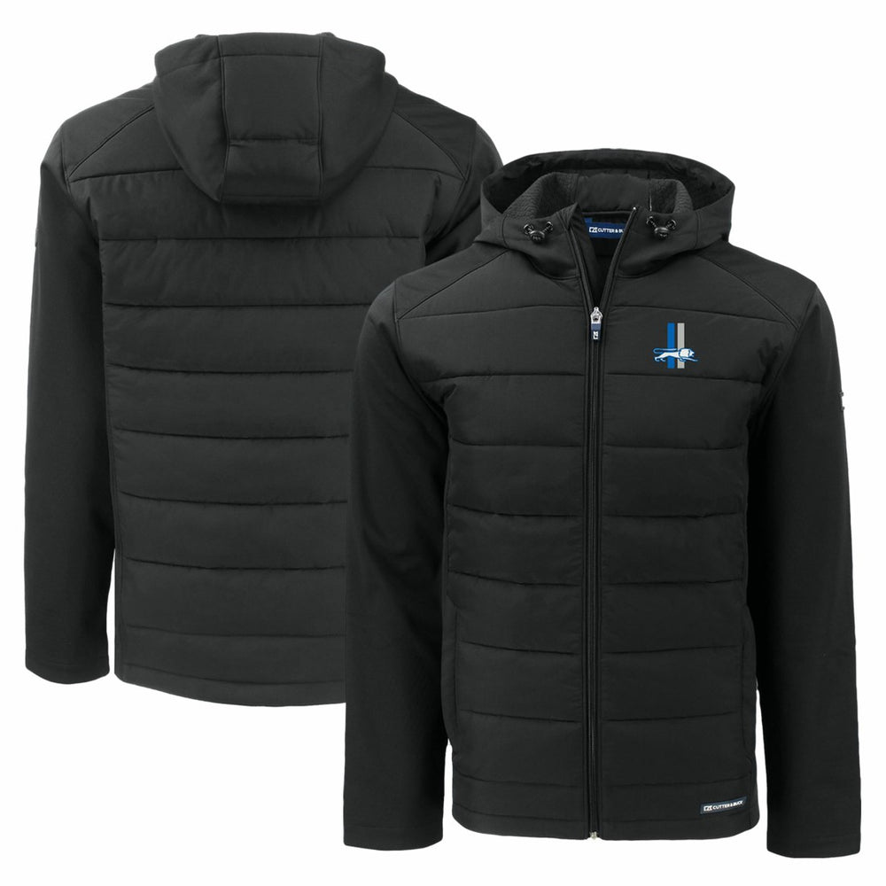 Detroit Lions Cutter & Buck Throwback Evoke Hybrid Eco Softshell Recycled Full-Zip Hoodie Jacket Black