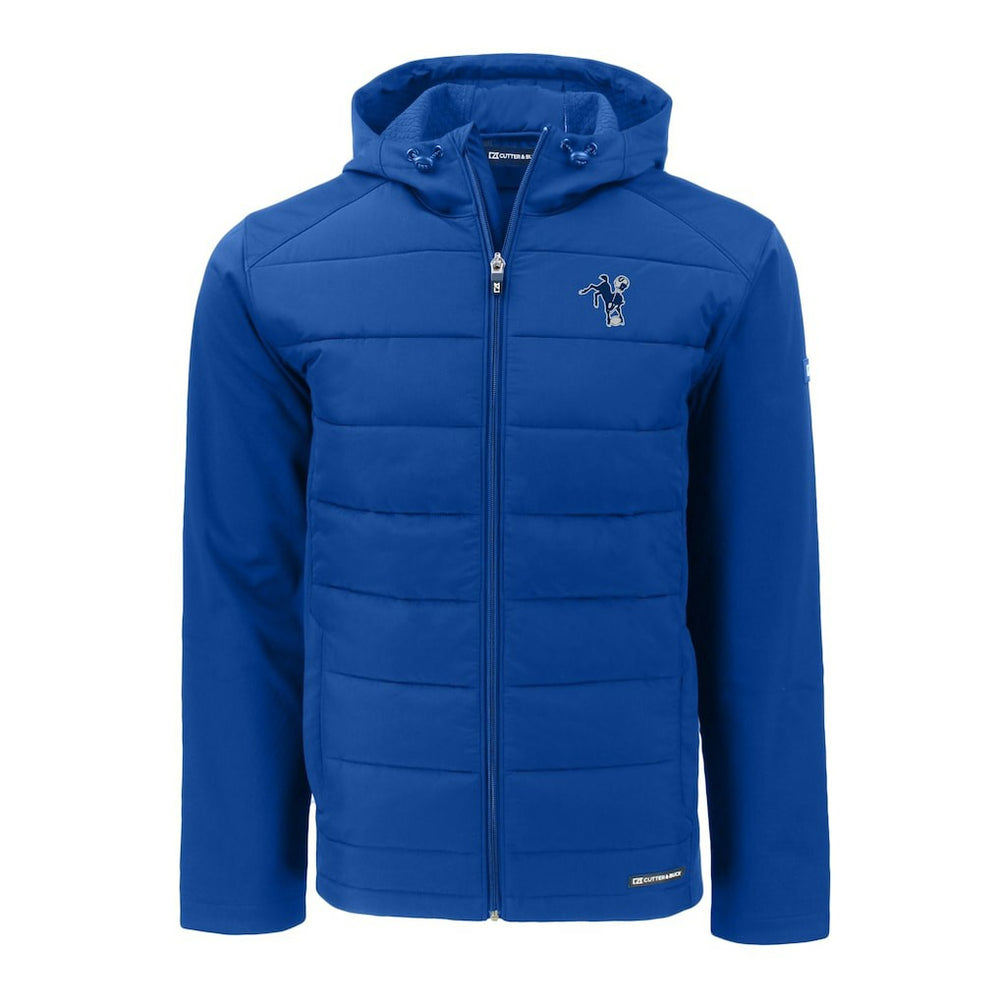 Indianapolis Colts Cutter & Buck Throwback Evoke Hybrid Eco Softshell Recycled Full-Zip Hoodie Jacket Royal