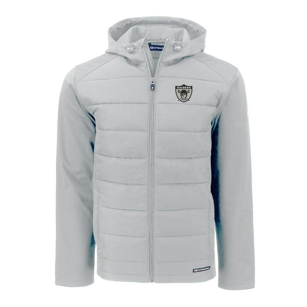 Las Vegas Raiders Cutter & Buck Throwback Evoke Hybrid Eco Softshell Recycled Full-Zip Hoodie Jacket Gray