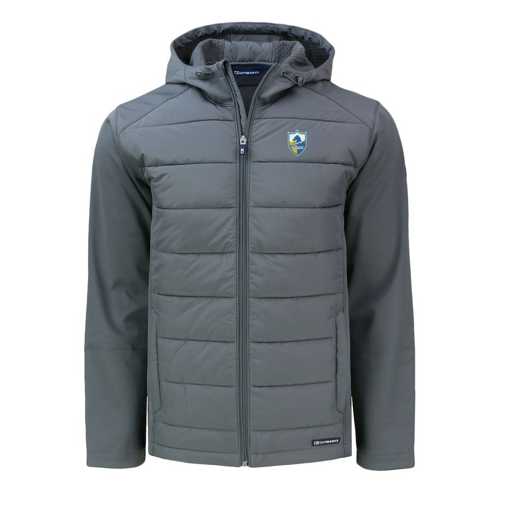 Los Angeles Chargers Cutter & Buck Throwback Evoke Hybrid Eco Softshell Recycled Full-Zip Hoodie Jacket Gray