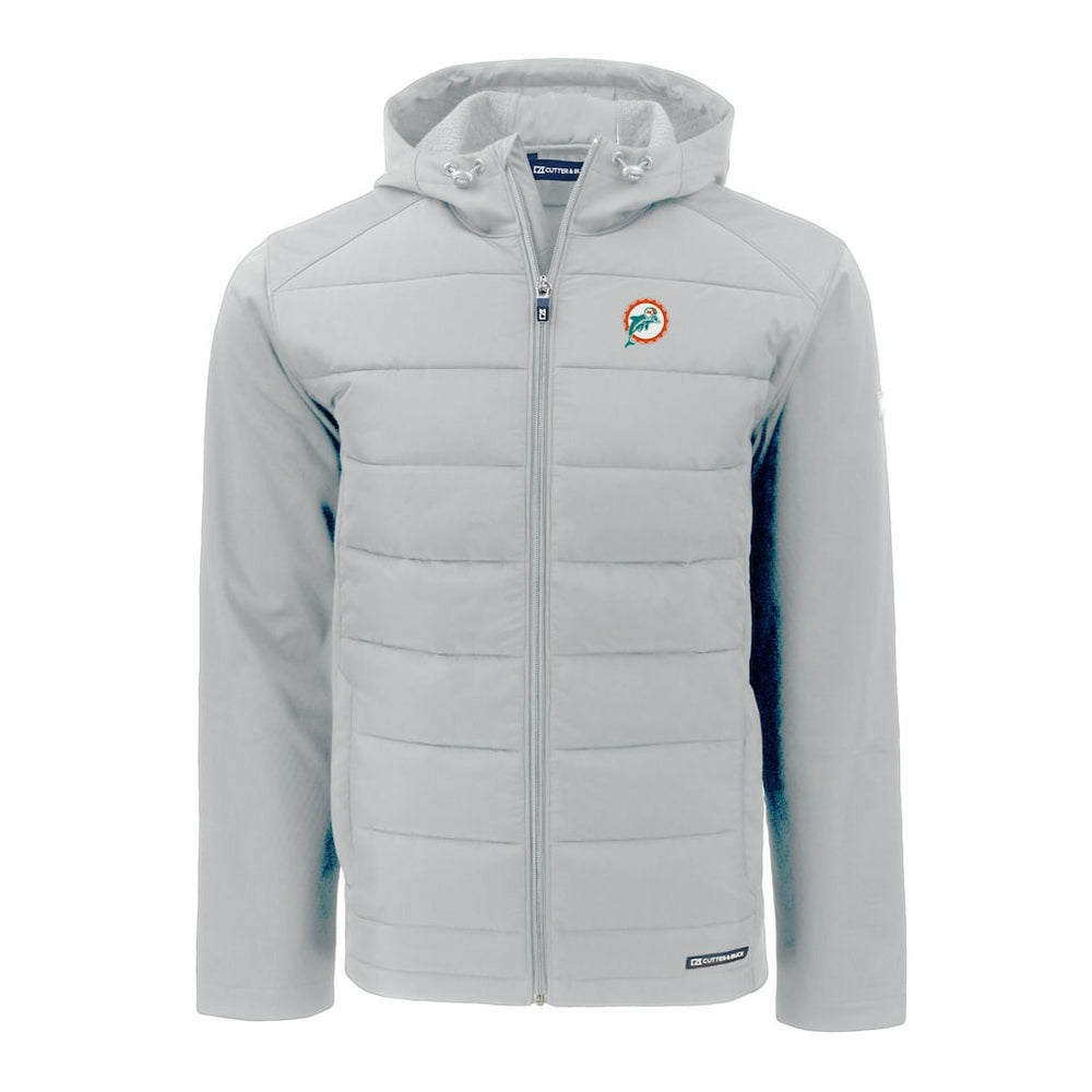 Miami Dolphins Cutter & Buck Throwback Evoke Hybrid Eco Softshell Recycled Full-Zip Hoodie Jacket Gray