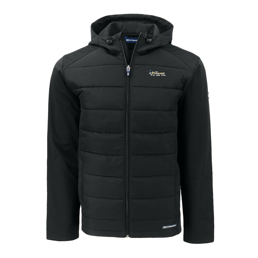 New York Jets Cutter & Buck Throwback Evoke Hybrid Eco Softshell Recycled Full-Zip Hoodie Jacket Black
